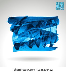 Blue brush stroke and texture. Grunge vector abstract hand - painted element. Underline and border design.