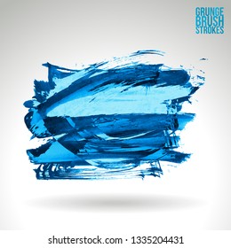 Blue brush stroke and texture. Grunge vector abstract hand - painted element. Underline and border design.