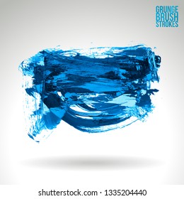 Blue brush stroke and texture. Grunge vector abstract hand - painted element. Underline and border design.