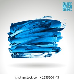 Blue brush stroke and texture. Grunge vector abstract hand - painted element. Underline and border design.