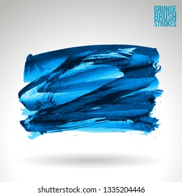 Blue brush stroke and texture. Grunge vector abstract hand - painted element. Underline and border design.