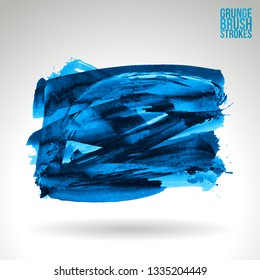 Blue brush stroke and texture. Grunge vector abstract hand - painted element. Underline and border design.