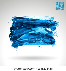 Blue brush stroke and texture. Grunge vector abstract hand - painted element. Underline and border design.