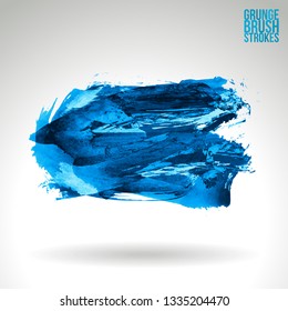 Blue brush stroke and texture. Grunge vector abstract hand - painted element. Underline and border design.