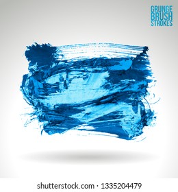 Blue brush stroke and texture. Grunge vector abstract hand - painted element. Underline and border design.