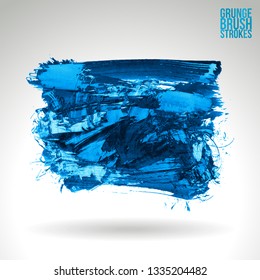 Blue brush stroke and texture. Grunge vector abstract hand - painted element. Underline and border design.