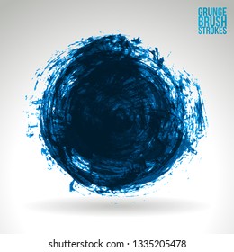 Blue brush stroke and texture. Grunge vector abstract hand - painted element. Underline and border design.