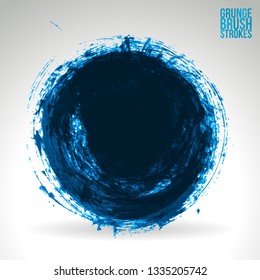 Blue brush stroke and texture. Grunge vector abstract hand - painted element. Underline and border design.