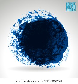Blue brush stroke and texture. Grunge vector abstract hand - painted element. Underline and border design.