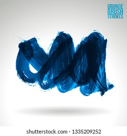 Blue brush stroke and texture. Grunge vector abstract hand - painted element. Underline and border design.