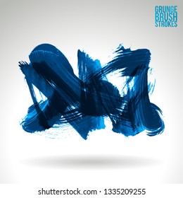 Blue brush stroke and texture. Grunge vector abstract hand - painted element. Underline and border design.