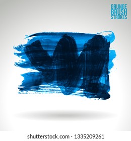 Blue brush stroke and texture. Grunge vector abstract hand - painted element. Underline and border design.