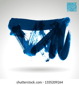 Blue brush stroke and texture. Grunge vector abstract hand - painted element. Underline and border design.