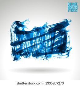 Blue brush stroke and texture. Grunge vector abstract hand - painted element. Underline and border design.