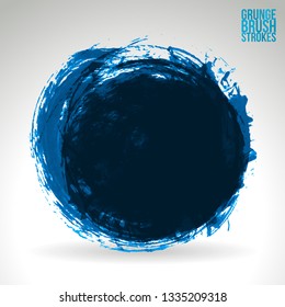 Blue brush stroke and texture. Grunge vector abstract hand - painted element. Underline and border design.