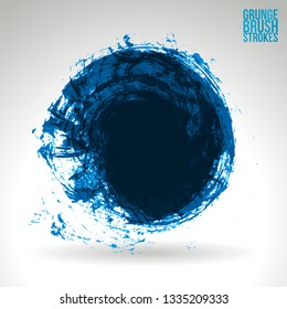 Blue brush stroke and texture. Grunge vector abstract hand - painted element. Underline and border design.