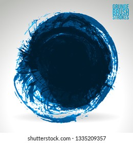 Blue brush stroke and texture. Grunge vector abstract hand - painted element. Underline and border design.