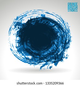 Blue brush stroke and texture. Grunge vector abstract hand - painted element. Underline and border design.