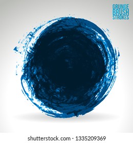 Blue brush stroke and texture. Grunge vector abstract hand - painted element. Underline and border design.
