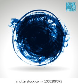 Blue brush stroke and texture. Grunge vector abstract hand - painted element. Underline and border design.