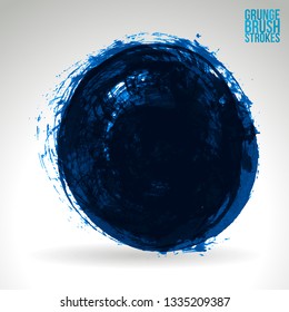 Blue brush stroke and texture. Grunge vector abstract hand - painted element. Underline and border design.
