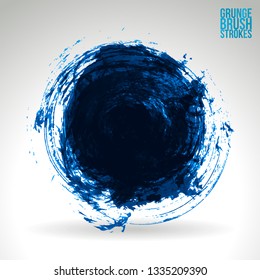 Blue brush stroke and texture. Grunge vector abstract hand - painted element. Underline and border design.