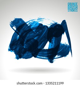 Blue brush stroke and texture. Grunge vector abstract hand - painted element. Underline and border design.