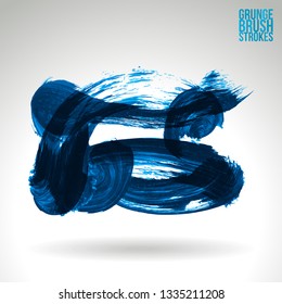 Blue brush stroke and texture. Grunge vector abstract hand - painted element. Underline and border design.