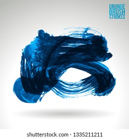 Blue brush stroke and texture. Grunge vector abstract hand - painted element. Underline and border design.
