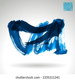 Blue brush stroke and texture. Grunge vector abstract hand - painted element. Underline and border design.