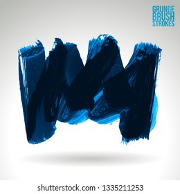 Blue brush stroke and texture. Grunge vector abstract hand - painted element. Underline and border design.