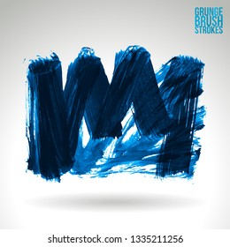 Blue brush stroke and texture. Grunge vector abstract hand - painted element. Underline and border design.