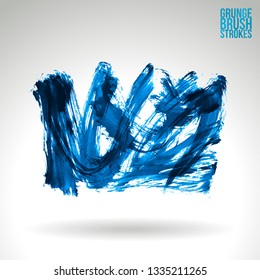 Blue brush stroke and texture. Grunge vector abstract hand - painted element. Underline and border design.