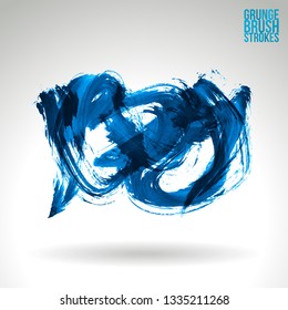 Blue brush stroke and texture. Grunge vector abstract hand - painted element. Underline and border design.
