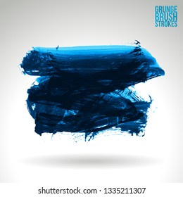 Blue brush stroke and texture. Grunge vector abstract hand - painted element. Underline and border design.