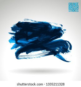Blue brush stroke and texture. Grunge vector abstract hand - painted element. Underline and border design.