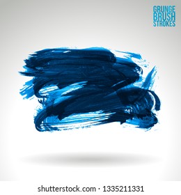 Blue brush stroke and texture. Grunge vector abstract hand - painted element. Underline and border design.