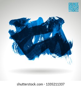 Blue brush stroke and texture. Grunge vector abstract hand - painted element. Underline and border design.