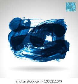 Blue brush stroke and texture. Grunge vector abstract hand - painted element. Underline and border design.