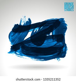 Blue brush stroke and texture. Grunge vector abstract hand - painted element. Underline and border design.