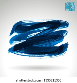 Blue brush stroke and texture. Grunge vector abstract hand - painted element. Underline and border design.