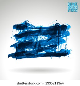 Blue brush stroke and texture. Grunge vector abstract hand - painted element. Underline and border design.