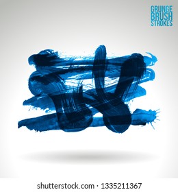 Blue brush stroke and texture. Grunge vector abstract hand - painted element. Underline and border design.