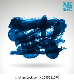 Blue brush stroke and texture. Grunge vector abstract hand - painted element. Underline and border design.