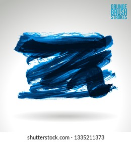 Blue brush stroke and texture. Grunge vector abstract hand - painted element. Underline and border design.