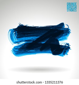 Blue brush stroke and texture. Grunge vector abstract hand - painted element. Underline and border design.