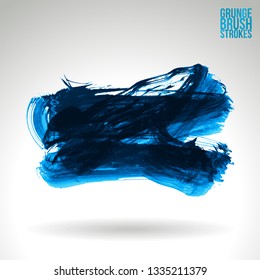 Blue brush stroke and texture. Grunge vector abstract hand - painted element. Underline and border design.