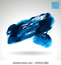 Blue brush stroke and texture. Grunge vector abstract hand - painted element. Underline and border design.