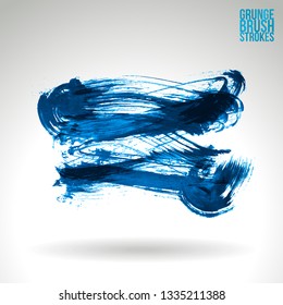 Blue brush stroke and texture. Grunge vector abstract hand - painted element. Underline and border design.