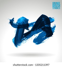 Blue brush stroke and texture. Grunge vector abstract hand - painted element. Underline and border design.